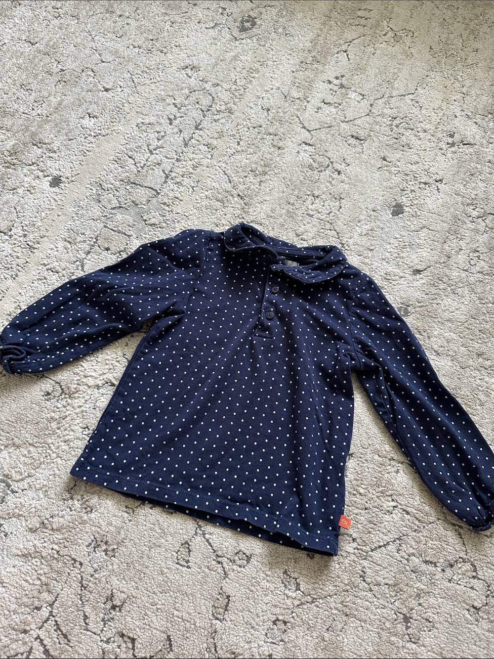 Girls' Navy Polka Dot Long-Sleeve Polo Top